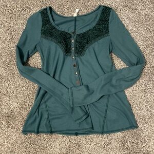 Jade green Free People long sleeve knit babydoll top